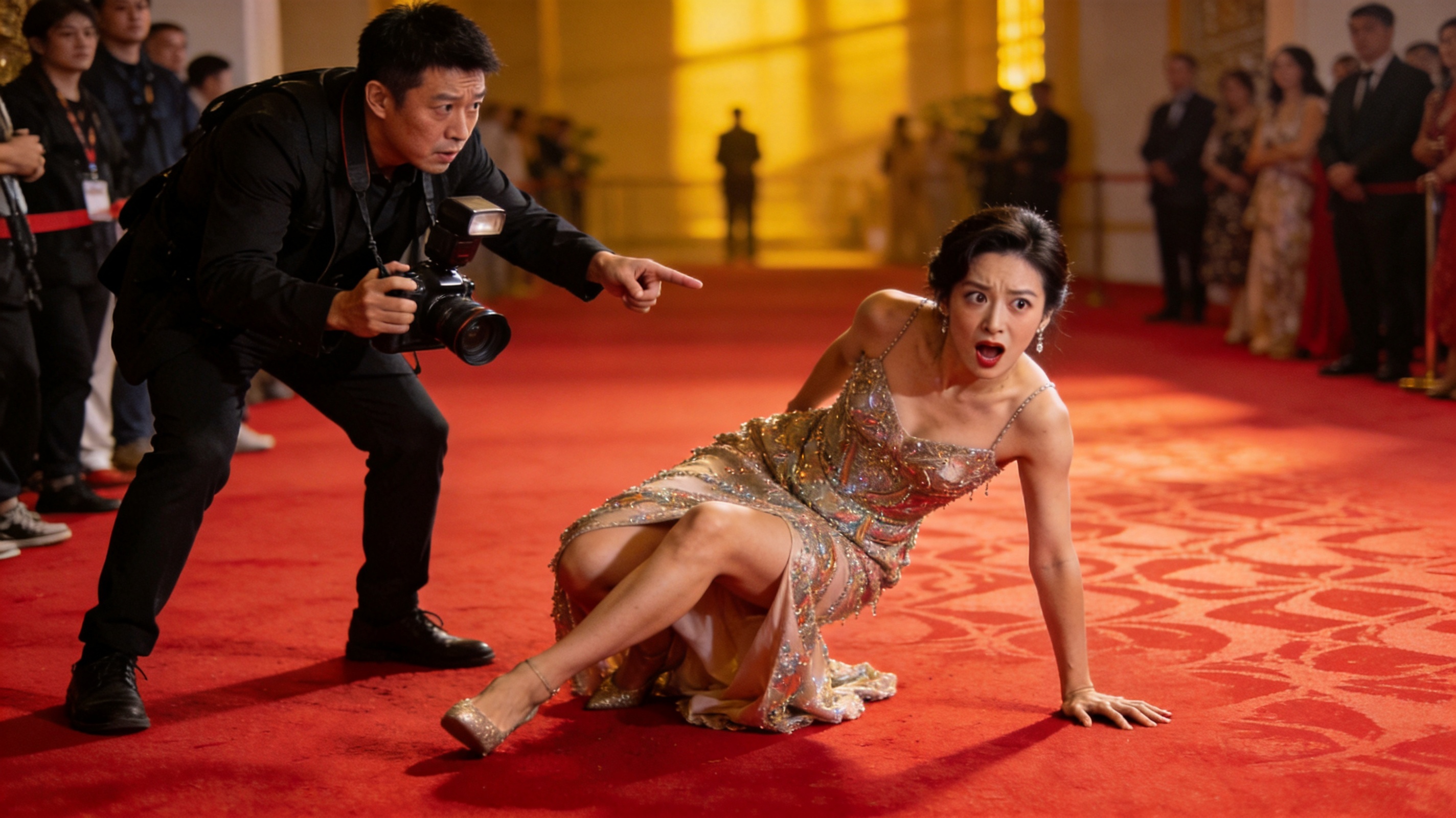 女星红毯假摔博眼球